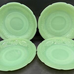 Rare! Vintage Fire King Alice Jadeite Saucers Dessert Plates 4 6”